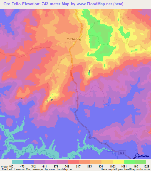 Ore Fello,Guinea Elevation Map