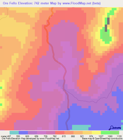 Ore Fello,Guinea Elevation Map