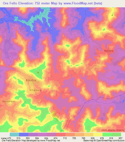 Ore Fello,Guinea Elevation Map