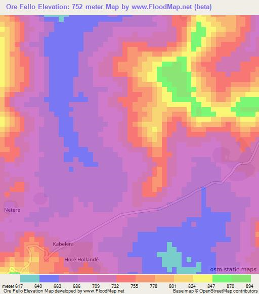 Ore Fello,Guinea Elevation Map