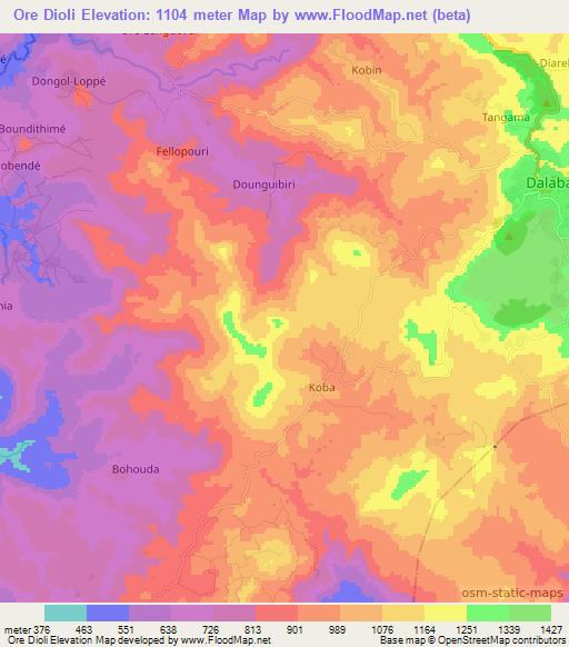 Ore Dioli,Guinea Elevation Map