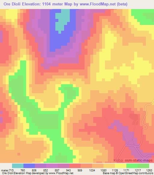 Ore Dioli,Guinea Elevation Map