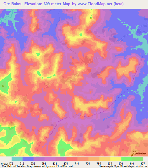 Ore Bakou,Guinea Elevation Map