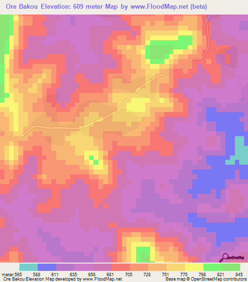 Ore Bakou,Guinea Elevation Map