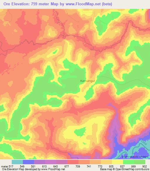 Ore,Guinea Elevation Map