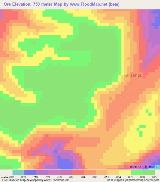 Ore,Guinea Elevation Map