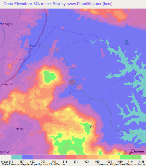 Orata,Guinea Elevation Map