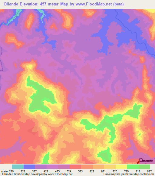 Ollande,Guinea Elevation Map