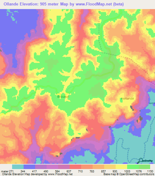 Ollande,Guinea Elevation Map