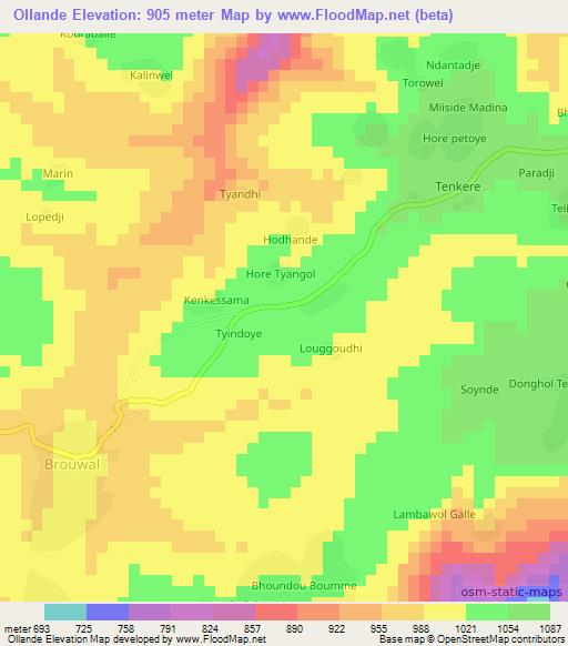 Ollande,Guinea Elevation Map