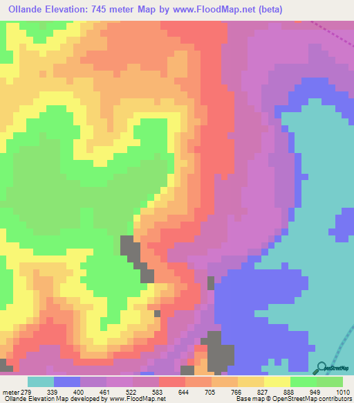 Ollande,Guinea Elevation Map