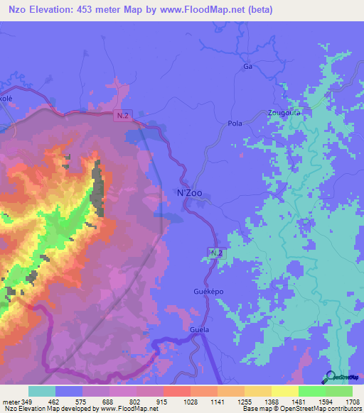 Nzo,Guinea Elevation Map