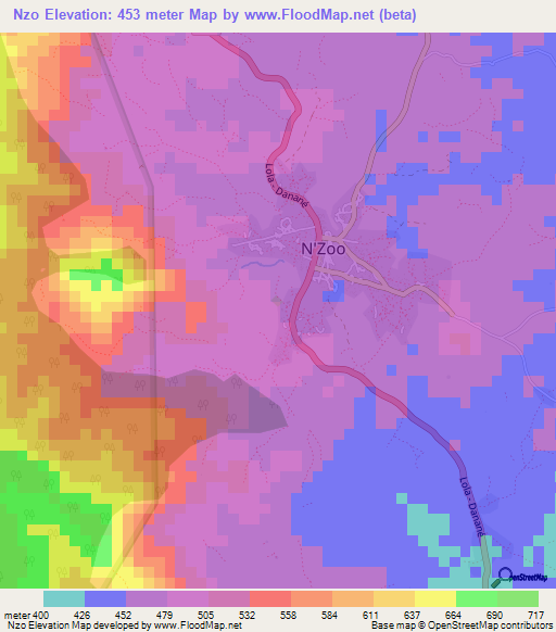 Nzo,Guinea Elevation Map