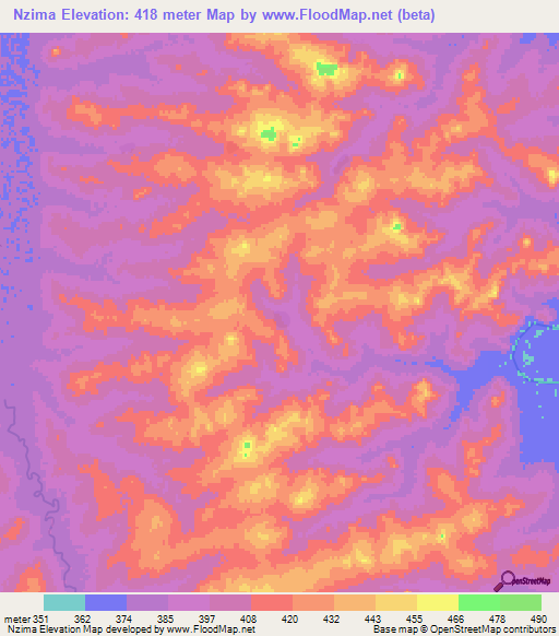 Nzima,Guinea Elevation Map