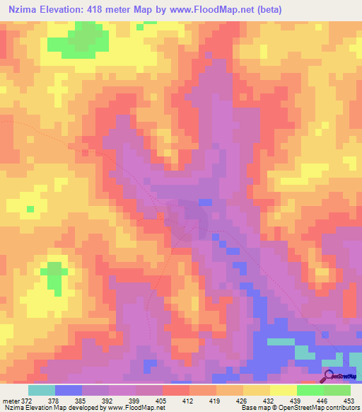 Nzima,Guinea Elevation Map