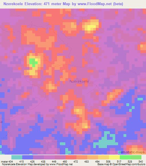 Nzerekoele,Guinea Elevation Map