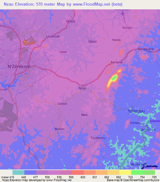 Nzao,Guinea Elevation Map