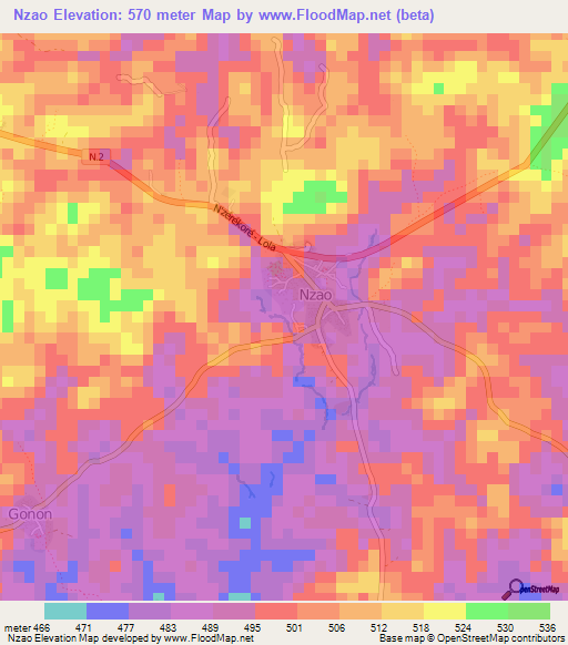 Nzao,Guinea Elevation Map