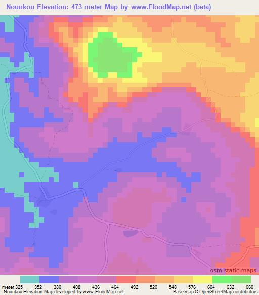 Nounkou,Guinea Elevation Map