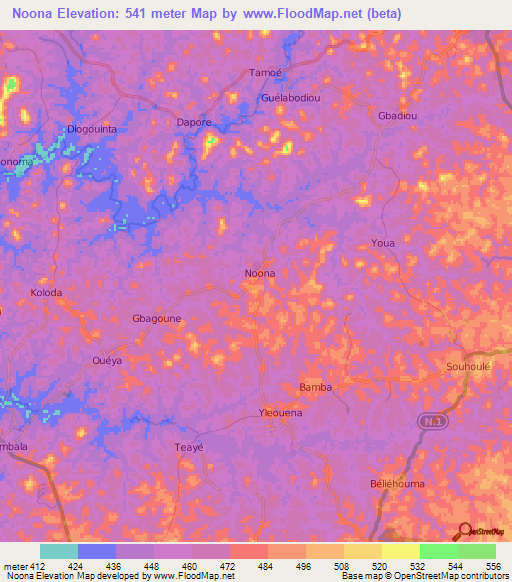 Noona,Guinea Elevation Map