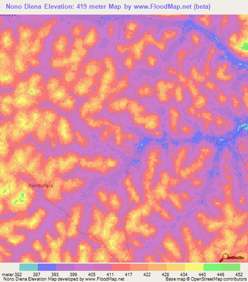 Nono Diena,Guinea Elevation Map