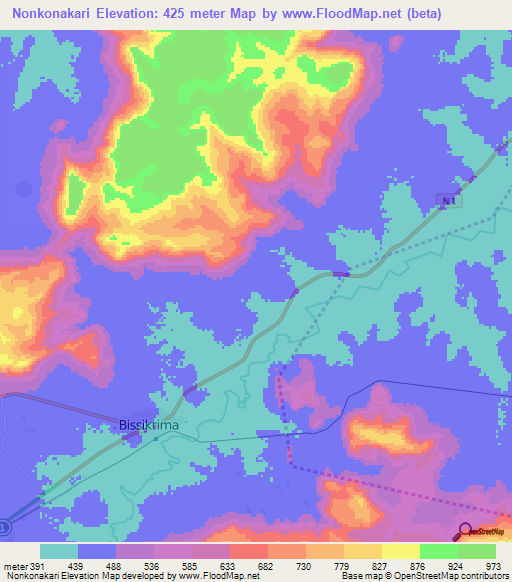 Nonkonakari,Guinea Elevation Map