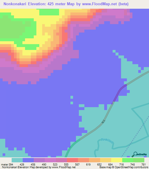 Nonkonakari,Guinea Elevation Map