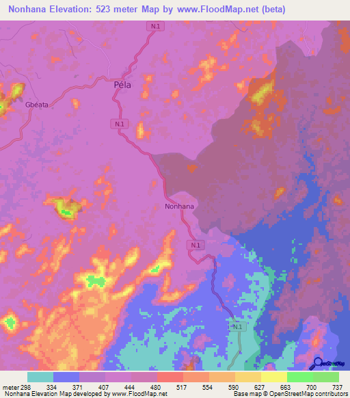 Nonhana,Guinea Elevation Map