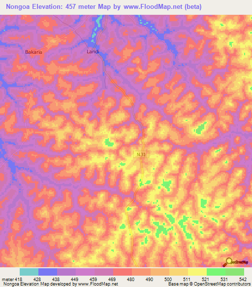 Nongoa,Guinea Elevation Map