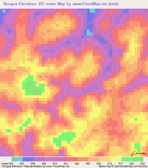 Nongoa,Guinea Elevation Map