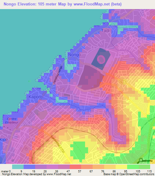 Nongo,Guinea Elevation Map