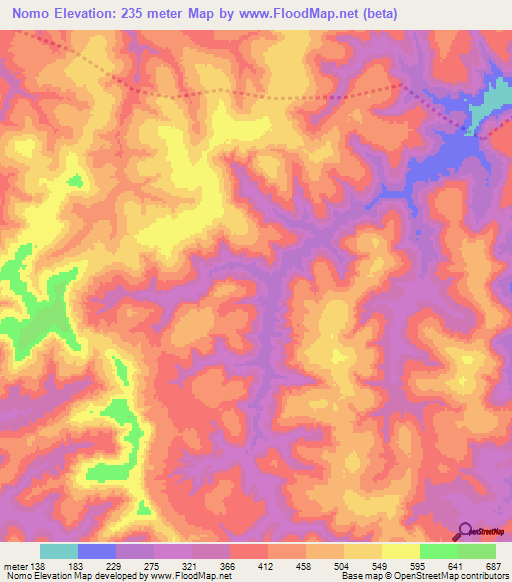 Nomo,Guinea Elevation Map