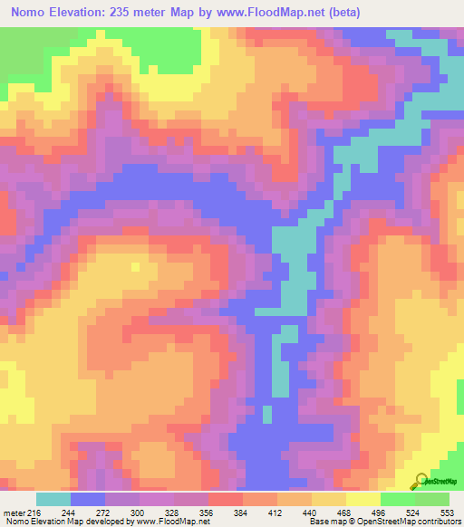 Nomo,Guinea Elevation Map