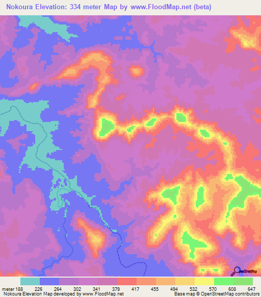 Nokoura,Guinea Elevation Map