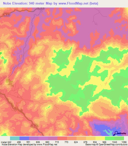 Nobe,Guinea Elevation Map