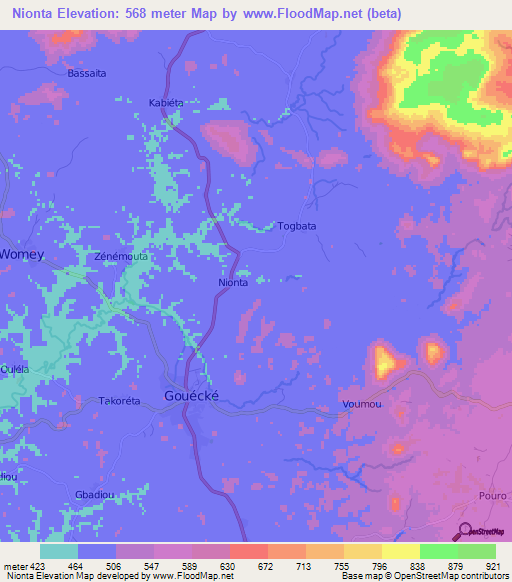 Nionta,Guinea Elevation Map