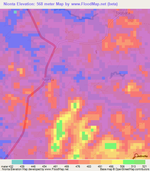 Nionta,Guinea Elevation Map