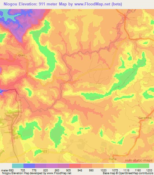 Niogou,Guinea Elevation Map