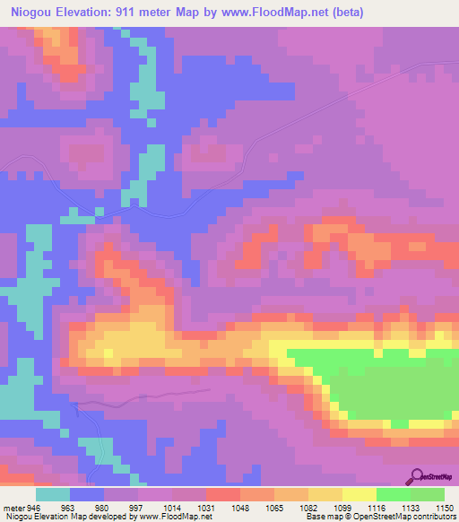 Niogou,Guinea Elevation Map