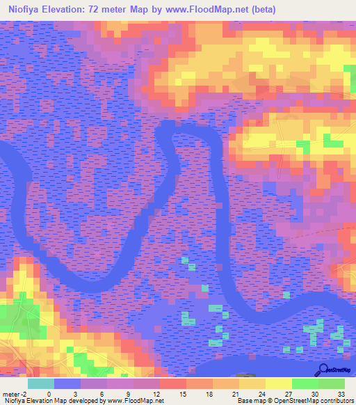 Niofiya,Guinea Elevation Map