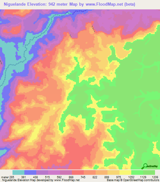 Niguelande,Guinea Elevation Map