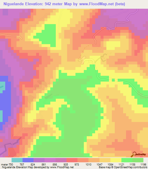 Niguelande,Guinea Elevation Map