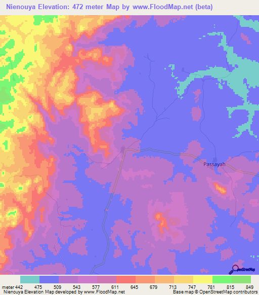 Nienouya,Guinea Elevation Map