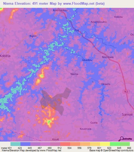 Niema,Guinea Elevation Map