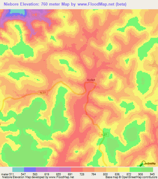 Niebore,Guinea Elevation Map