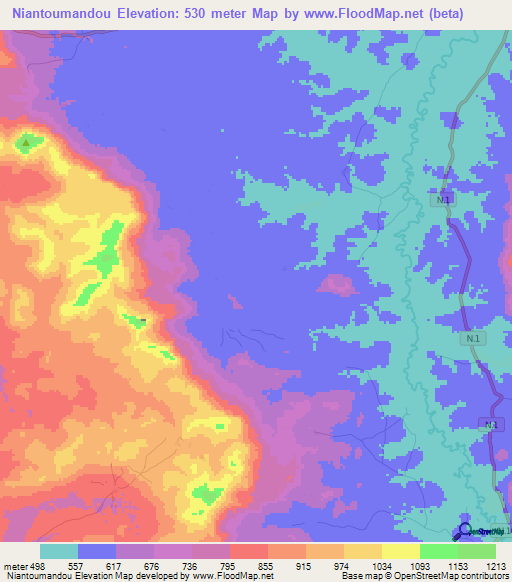 Niantoumandou,Guinea Elevation Map