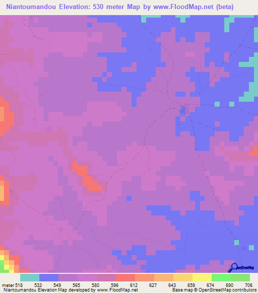 Niantoumandou,Guinea Elevation Map