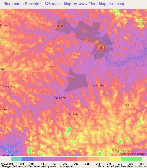 Niangamita,Guinea Elevation Map