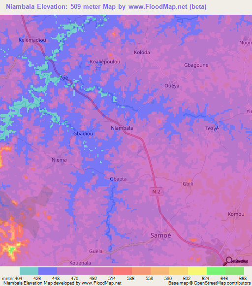 Niambala,Guinea Elevation Map