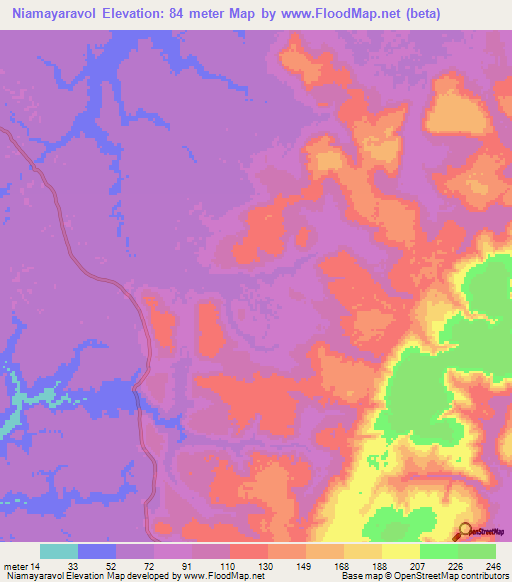 Niamayaravol,Guinea Elevation Map